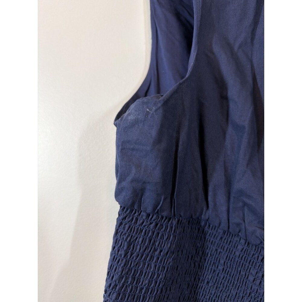 Anthropologie Navy Blue Sleeveless Blouse Size XL Ruffled Hem Zip Up Minimalist - Picture 9 of 9